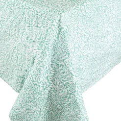 Reversible Kantha Table Cover in Green Block Print Leaves - 1 Each