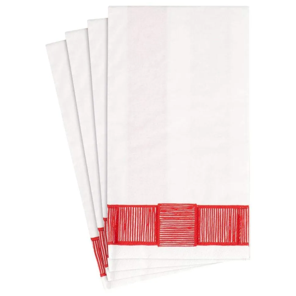 Ribbon Border Paper Guest Towel Napkins in Red - 15 Per Package