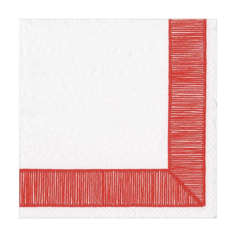 Ribbon Border Paper Luncheon Napkins in Red - 20 Per Package