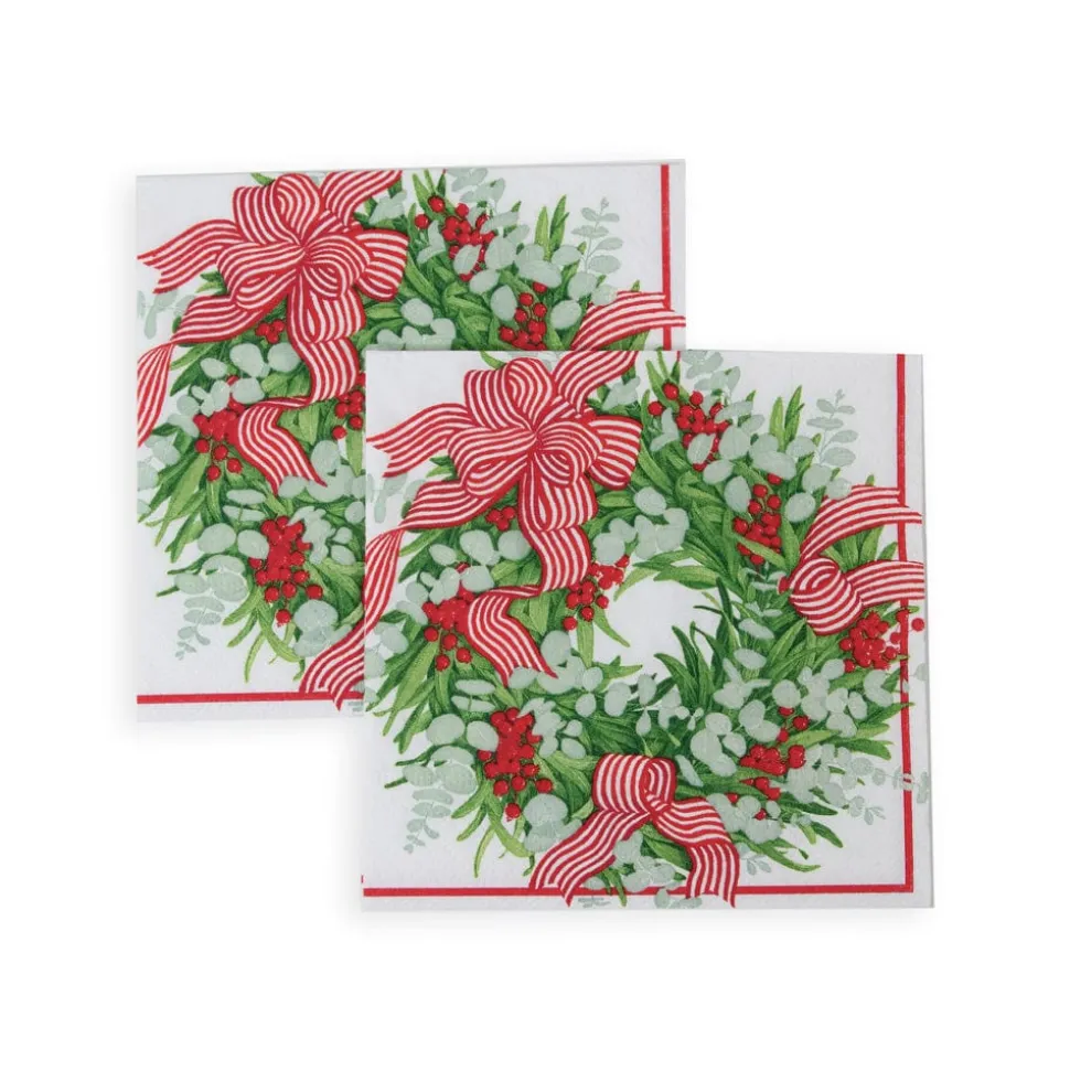 Ribbon Stripe Wreath Cocktail Napkins - 20 Per Package