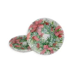 Ribbon Stripe Wreath Dinner Plates - 8 Per Package