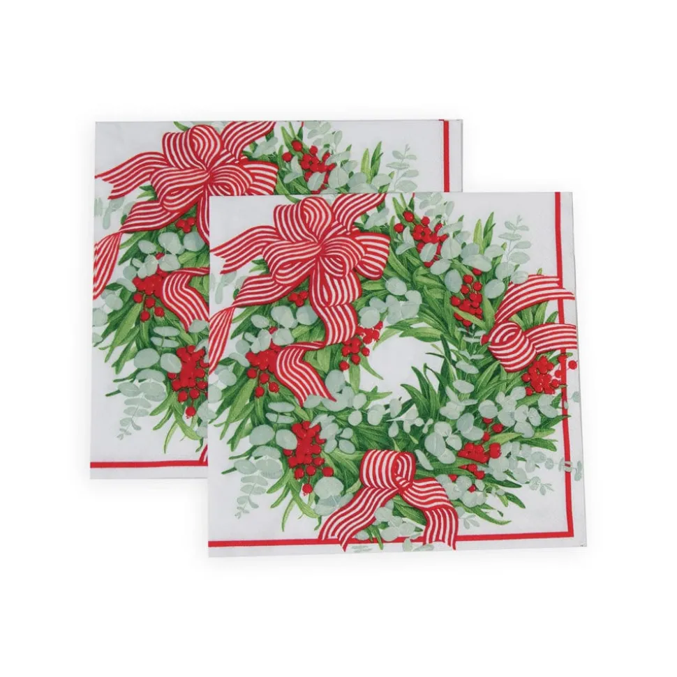 Ribbon Stripe Wreath Napkin Dinner - 20 Per Package