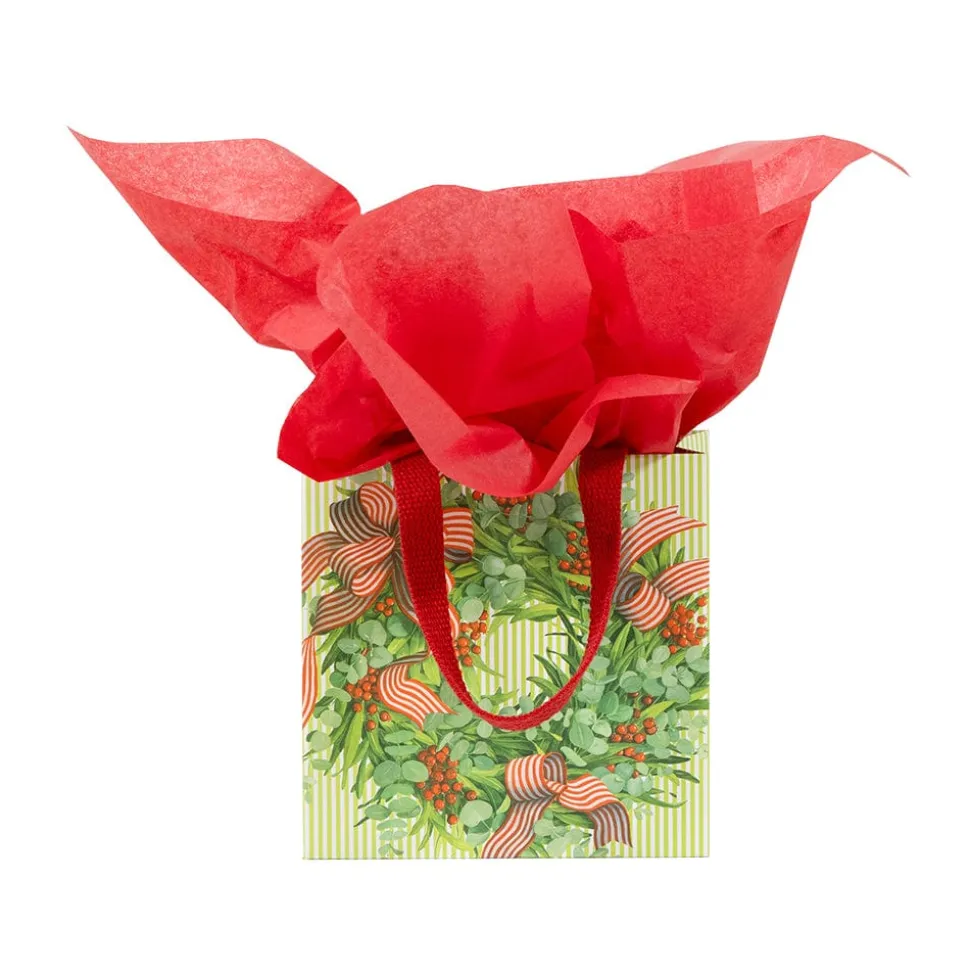 Ribbon Stripe Wreath Small Square Gift Bag - 1 Each