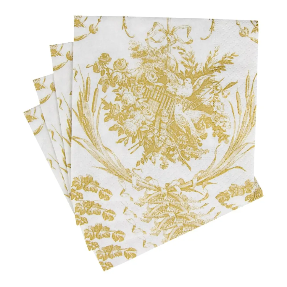 Romantic Toile Gold Cocktail Napkins - 20 Per Package