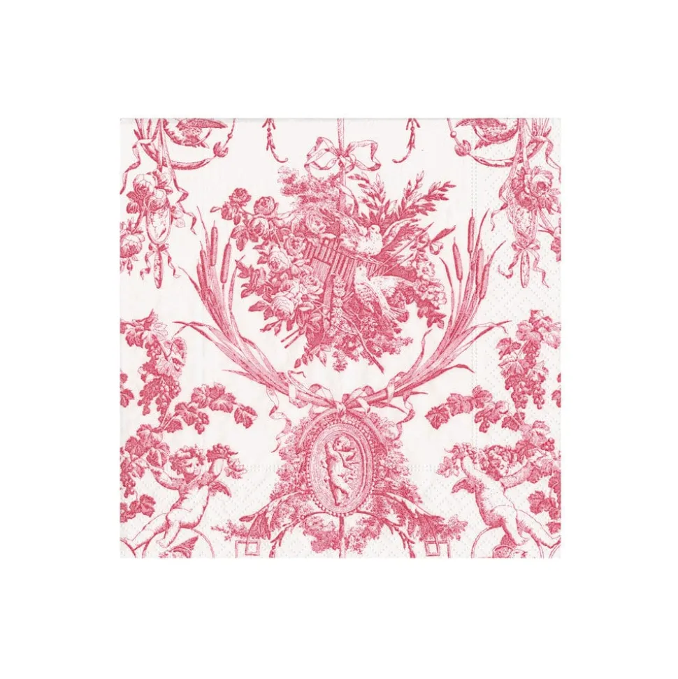 Romantic Toile Rose Boxed Cocktail Napkins - 40 Per Box