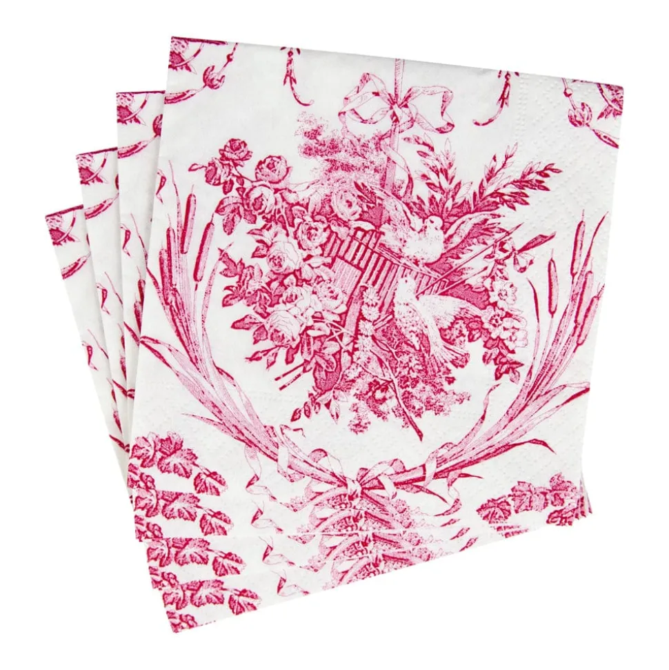 Romantic Toile Rose Cocktail Napkins - 20 Per Package