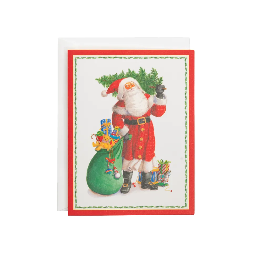 Santa Carrying Tree Classic Boxed Christmas Cards - includes 15 cards & envelopes