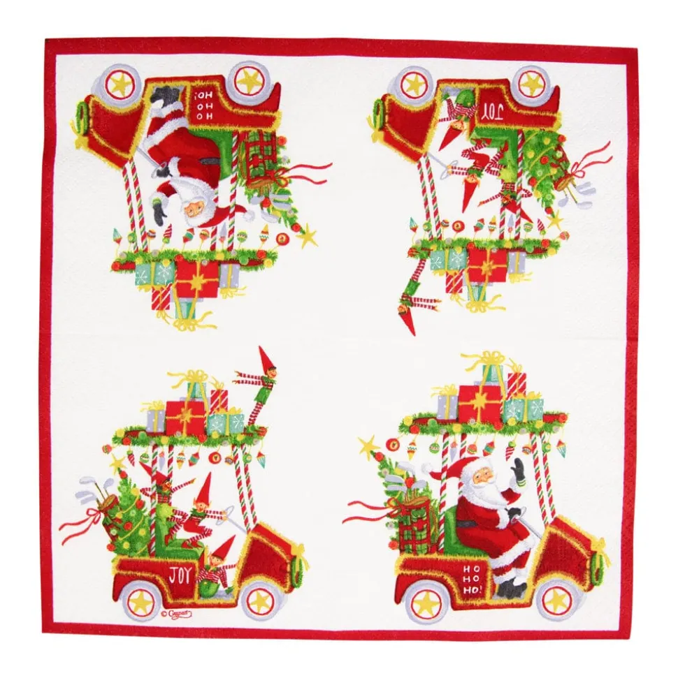 Santa's Golf Cart Cocktail Napkins - 20 Per Package