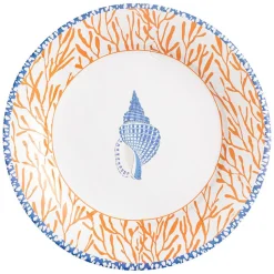 Shell Toile Dinner Plates in Coral & Blue - 8 Per Package