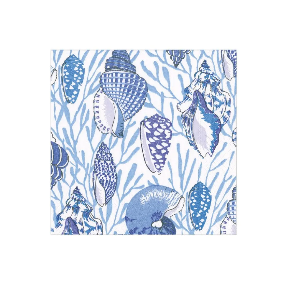 Shell Toile Paper Cocktail Napkins in Blue - 20 per Package