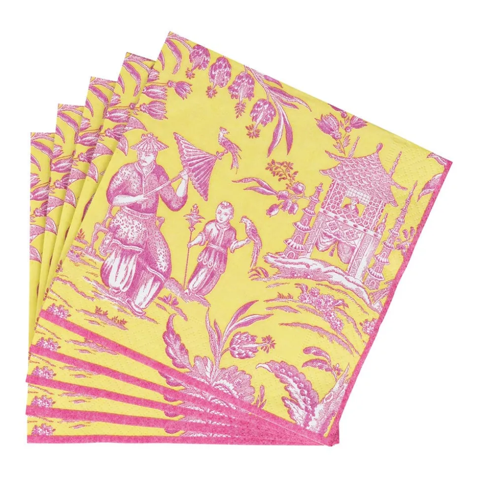 Silk Road Toile Chartreuse Luncheon Napkins - 20 Per Package