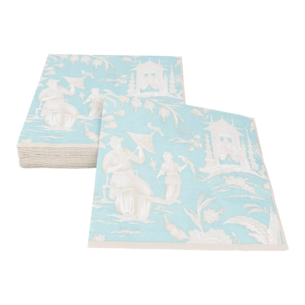 Silk Road Toile Robin's Egg Boxed Cocktail Napkins - 40 Per Box