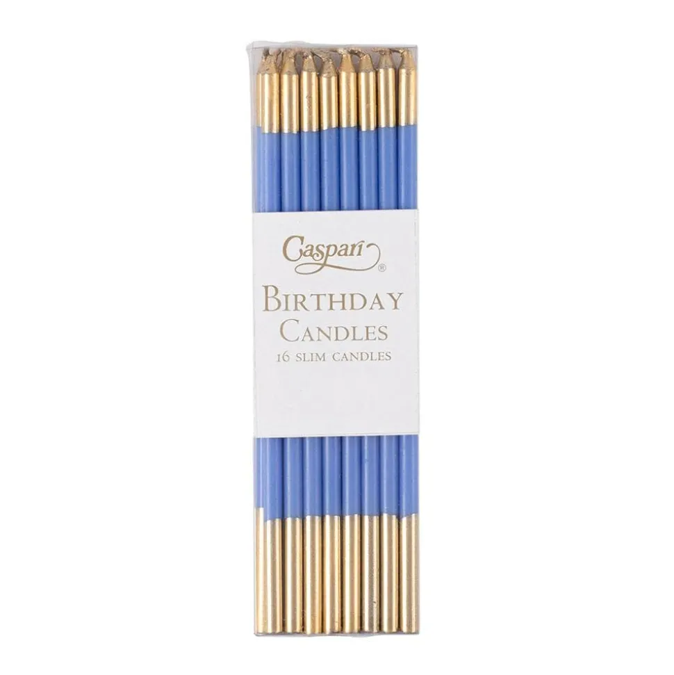 Slim Birthday Candles in French Blue & Gold - 16 Candles Per Package