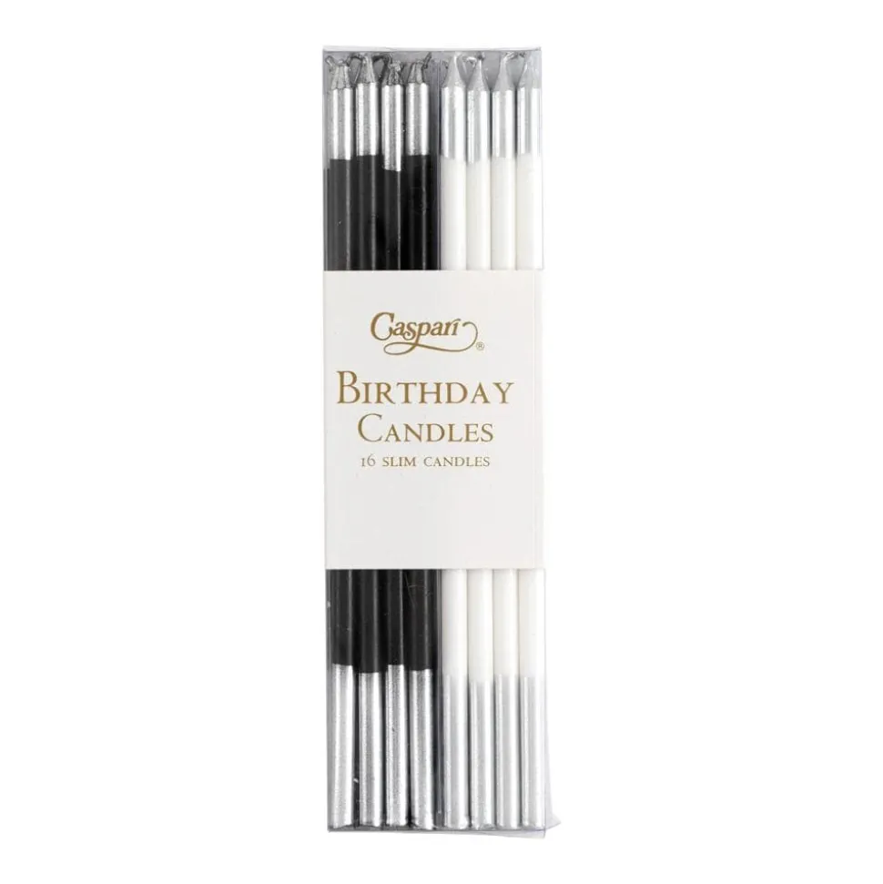 Slim Birthday Candles in Mixed Black & White - 16 Candles Per Package