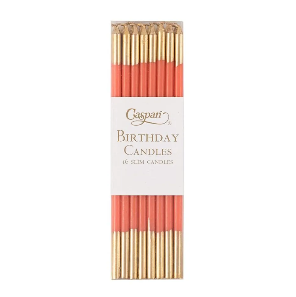 Slim Birthday Candles in Orange & Gold - 16 Candles Per Package