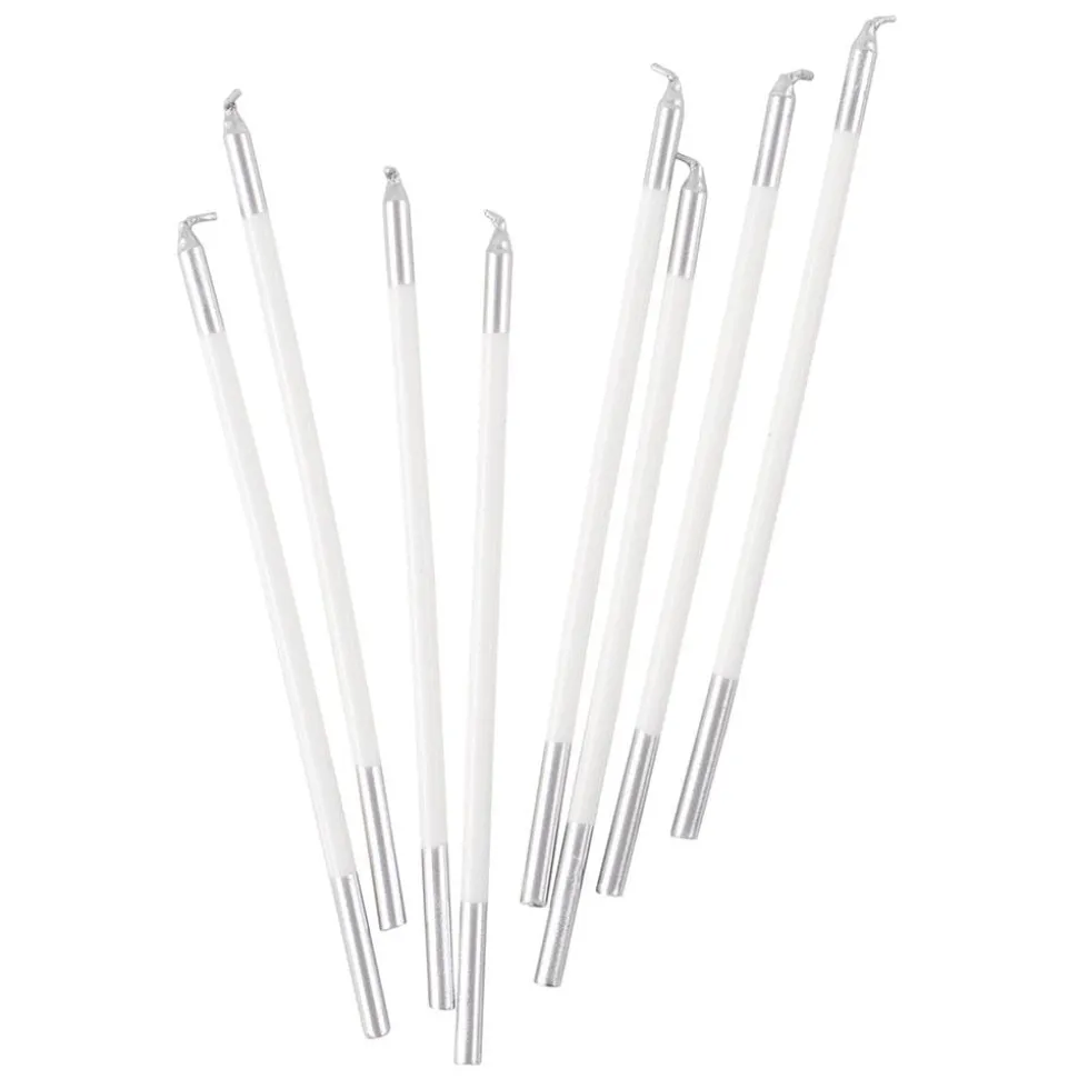 Slim Birthday Candles in White & Silver - 16 Candles Per Package