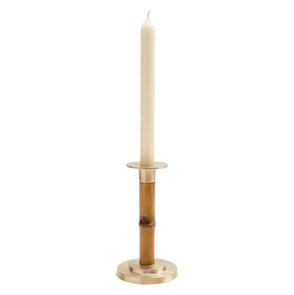 Small Bamboo Candlestick in Light Brown - 1 Each