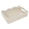 Small Scalloped Rattan Tray in Cream - 11.75"L x 7.75"W x 3.5"H