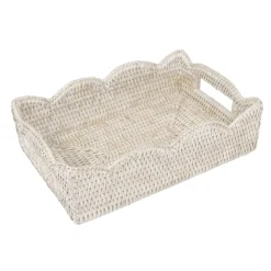 Small Scalloped Rattan Tray in Cream - 11.75