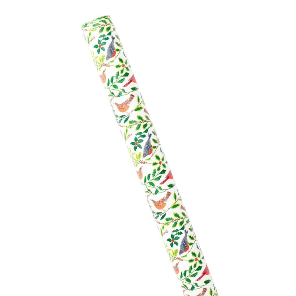 Songbirds And Holly White Gift Wrapping Paper - 30" x 8' Roll