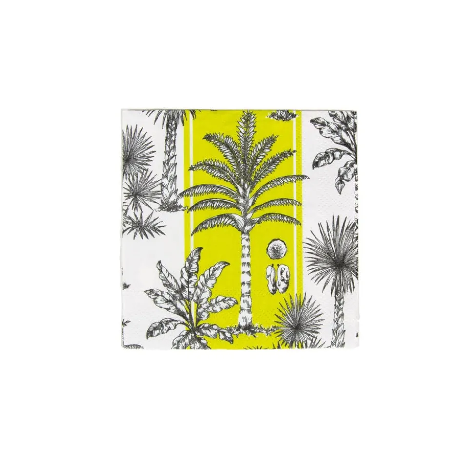 Southern Palms Green & White Boxed Cocktail Napkins - 40 Per Box