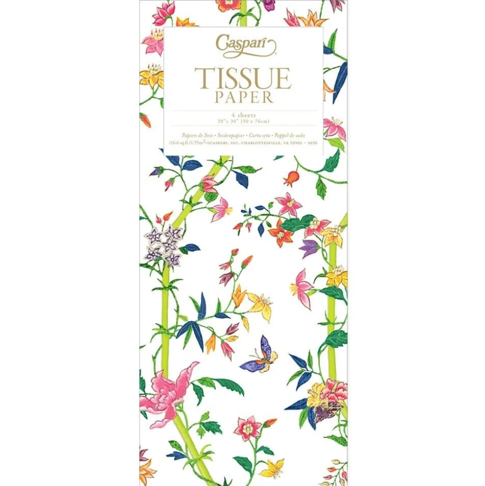 Sprigged Silk Tissue Paper in White - 4 Sheets Included