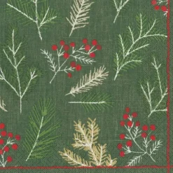 Sprigs and Berries Paper Dinner Napkins in Evergreen - 20 Per Package