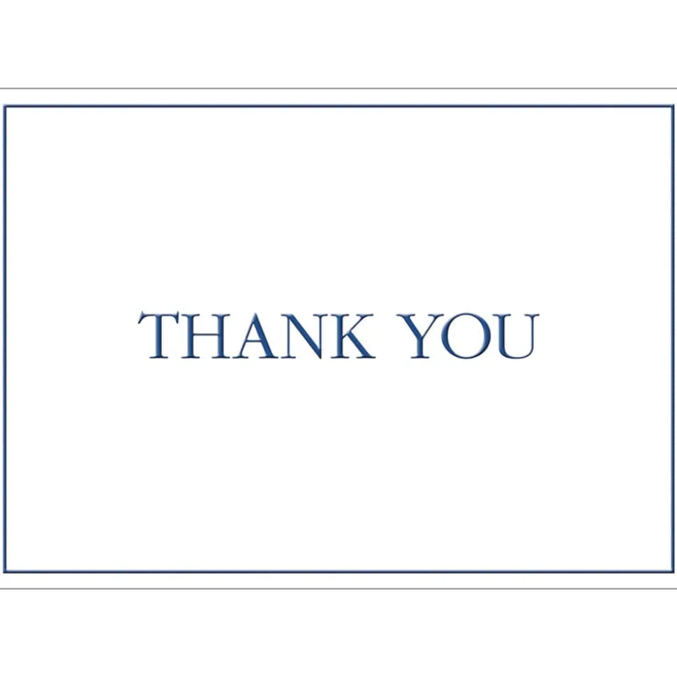 Thank You Navy Embossed Thank You Notes - 8 Note Cards And Envelopes