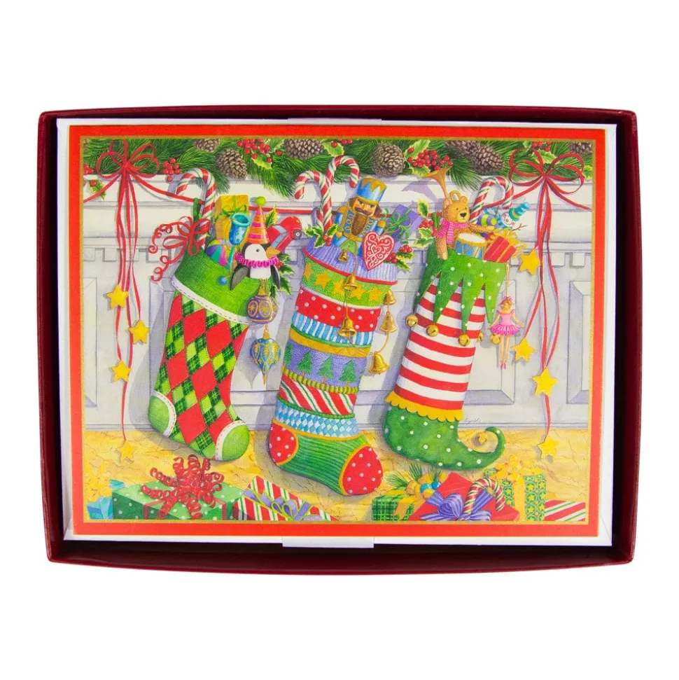 Three Stockings Classic Boxed Christmas Cards - includes 15 cards & envelopes