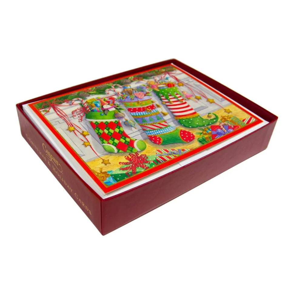 Three Stockings Classic Boxed Christmas Cards - includes 15 cards & envelopes