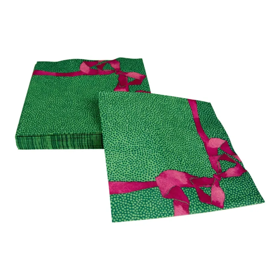 Tied With A Bow Green & Plum Luncheon Napkins - 20 Per Package