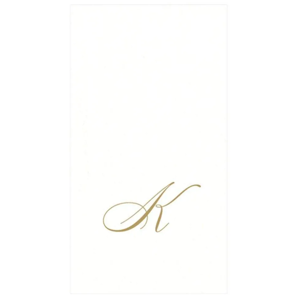 White Pearl & Gold Paper Linen Single Initial Boxed Guest Towel Napkins - 24 Per Package
