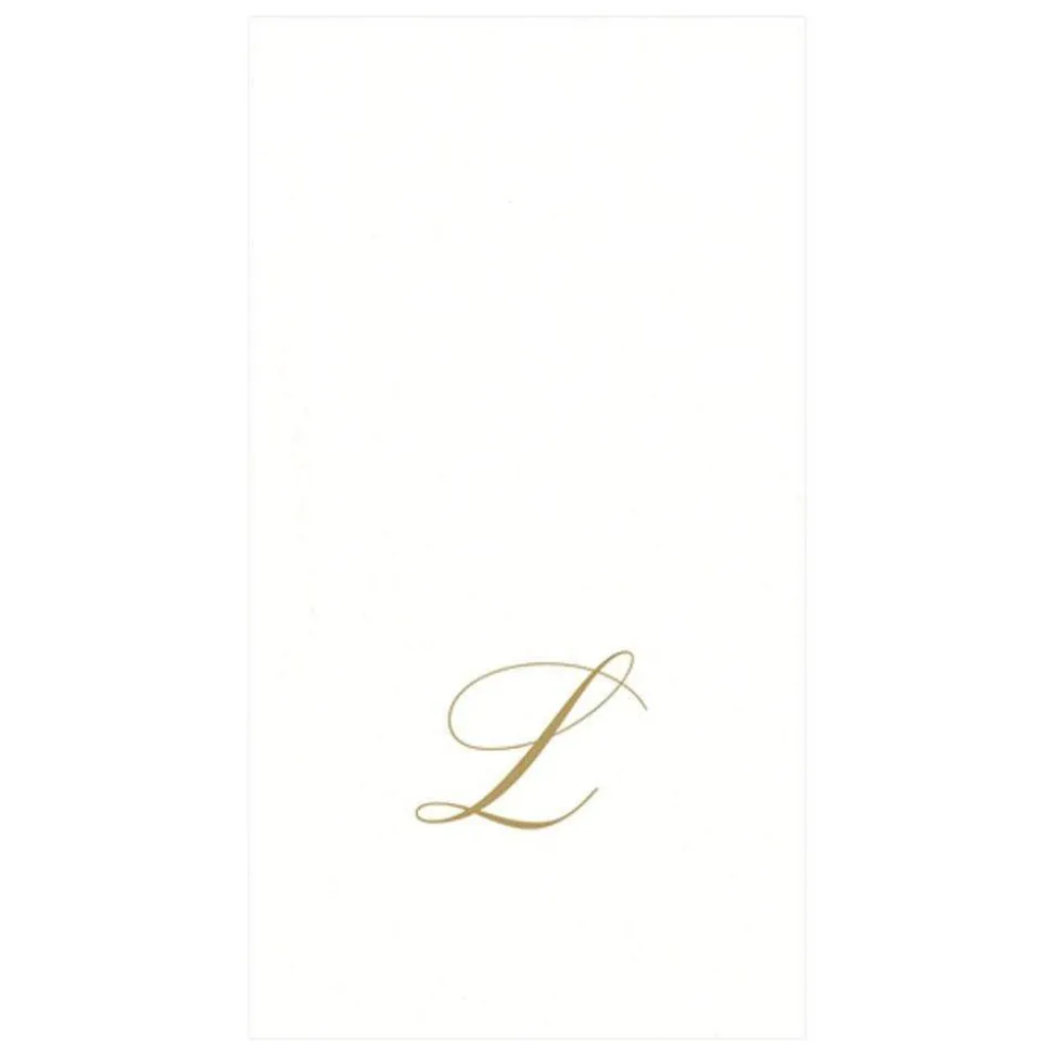 White Pearl & Gold Paper Linen Single Initial Boxed Guest Towel Napkins - 24 Per Package