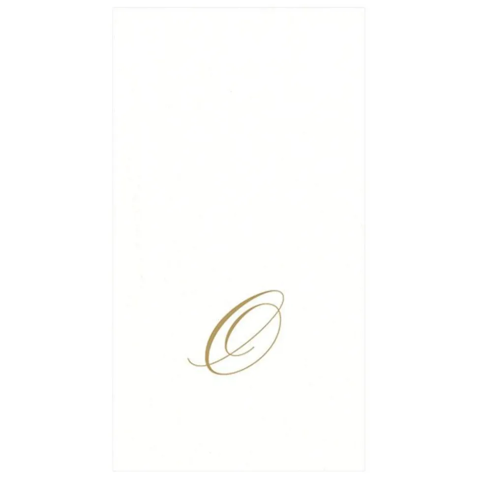 White Pearl & Gold Paper Linen Single Initial Boxed Guest Towel Napkins - 24 Per Package