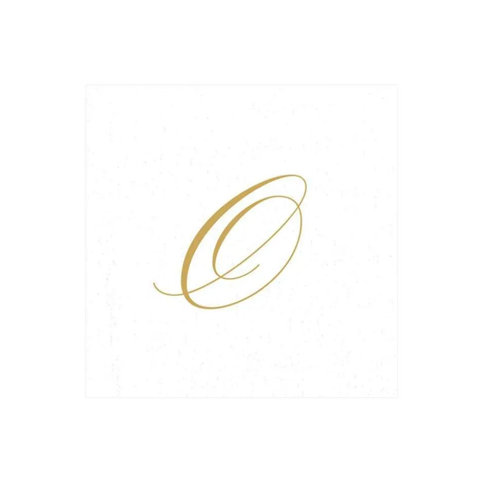 White Pearl & Gold Paper Linen Single Initial Boxed Cocktail Napkins - 30 Per Box