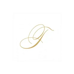 White Pearl & Gold Paper Linen Single Initial Boxed Cocktail Napkins - 30 Per Box