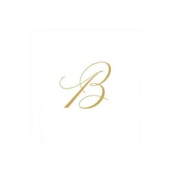 White Pearl & Gold Paper Linen Single Initial Boxed Cocktail Napkins - 30 Per Box