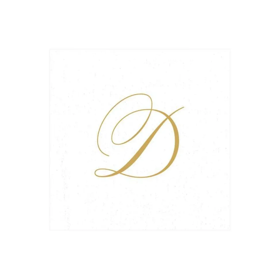 White Pearl & Gold Paper Linen Single Initial Boxed Cocktail Napkins - 30 Per Box
