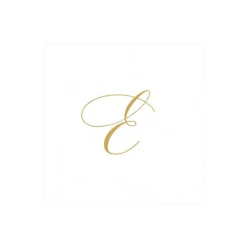 White Pearl & Gold Paper Linen Single Initial Boxed Cocktail Napkins - 30 Per Box