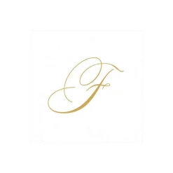 White Pearl & Gold Paper Linen Single Initial Boxed Cocktail Napkins - 30 Per Box