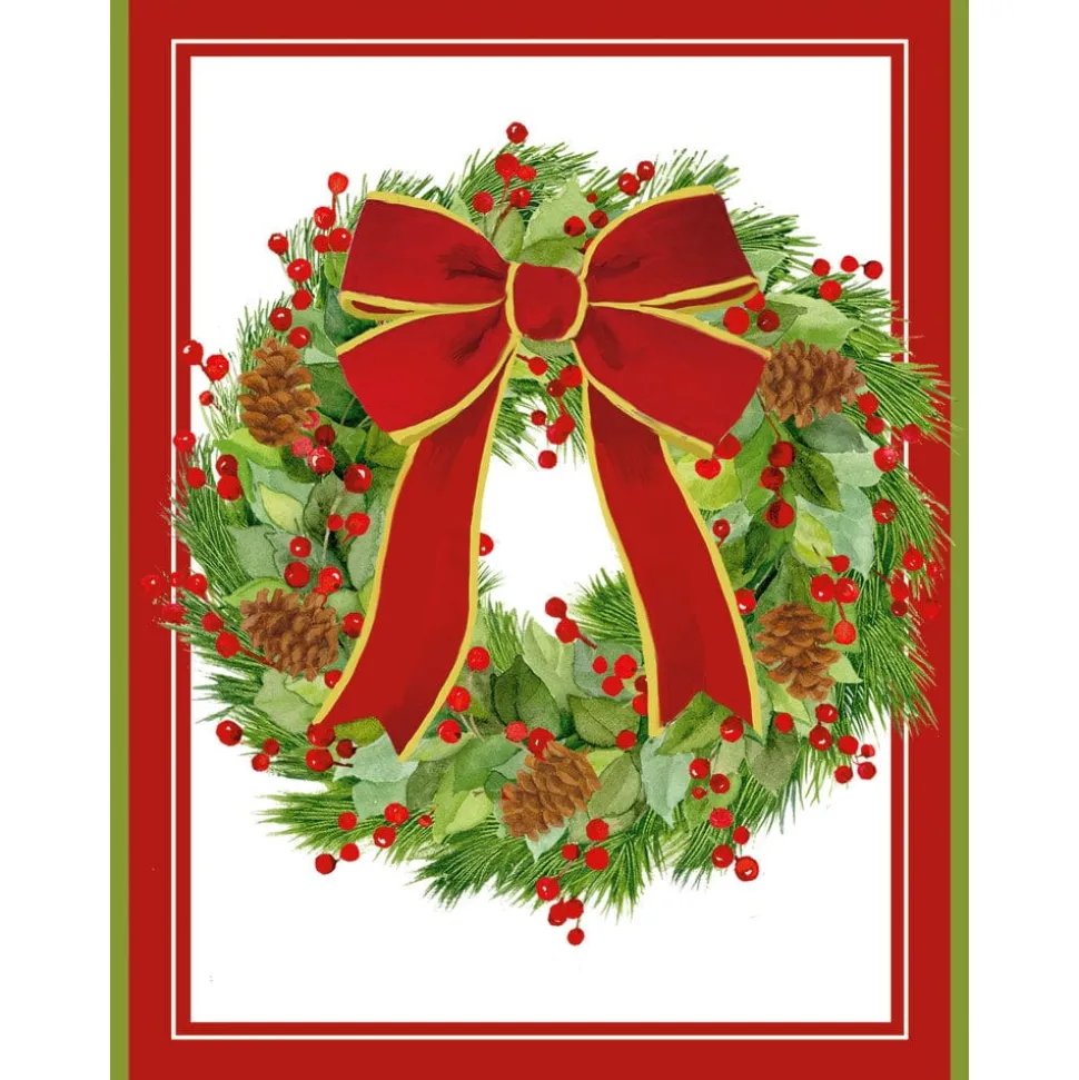 White Pine And Red Bow Wreath Classic Boxed Christmas Cards - includes 15 cards & envelopes