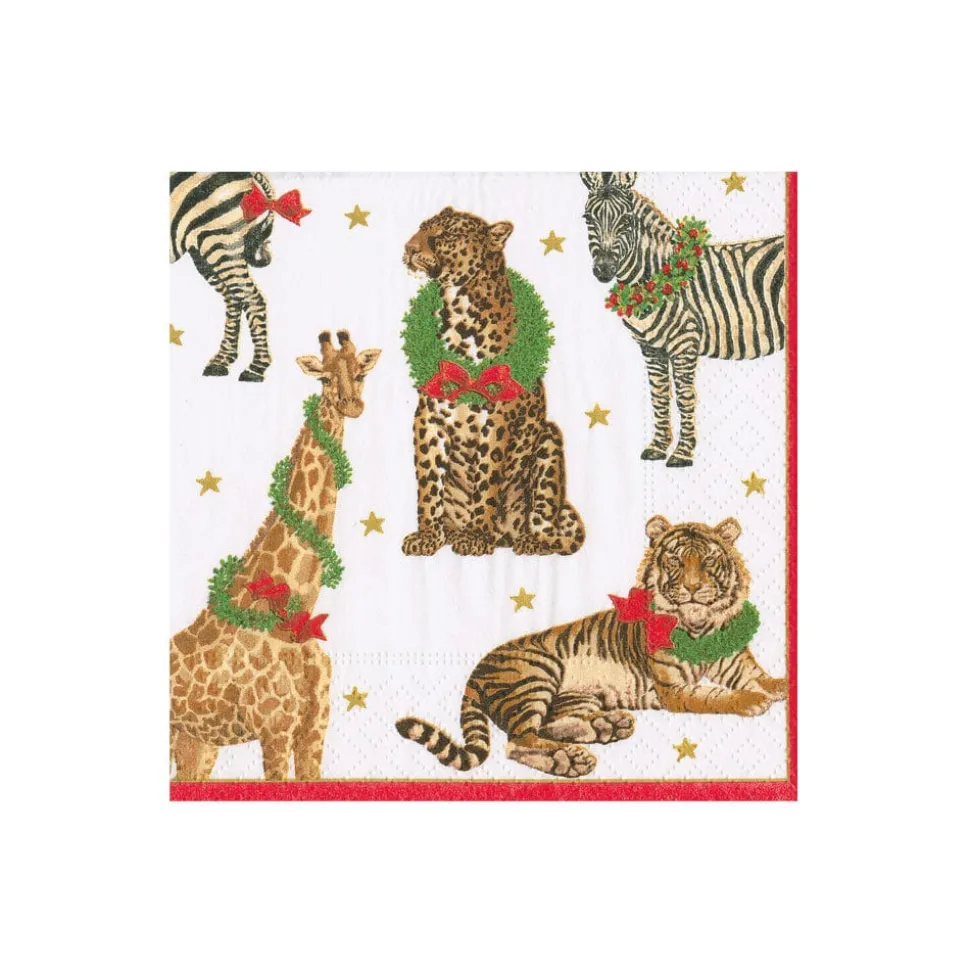 Wild Christmas Ivory Cocktail Napkins - 20 Per Package
