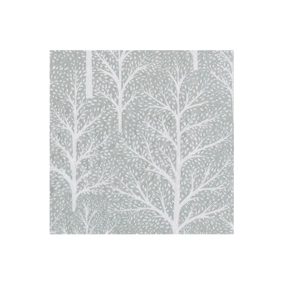 Winter Trees Silver & White Boxed Cocktail Napkins - 40 Per Box