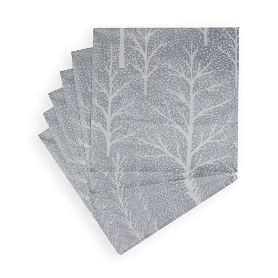 Winter Trees Silver & White Napkin Dinner - 20 Per Package