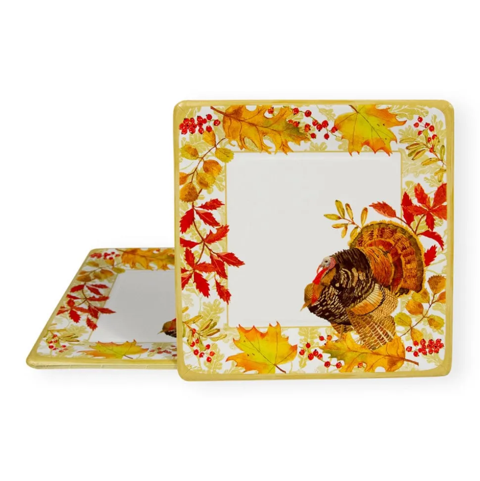 Woodland Turkey Square Paper Salad & Dessert Plates - 8 Per Package
