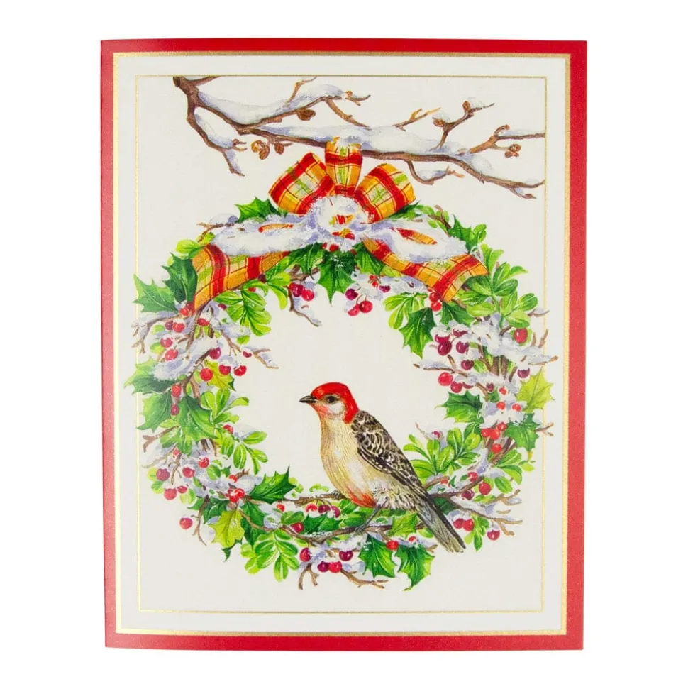 Wreath And Woodpecker Petite Boxed Christmas Cards - includes 15 cards & envelopes