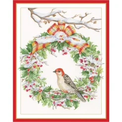 Wreath And Woodpecker Petite Boxed Christmas Cards - includes 15 cards & envelopes