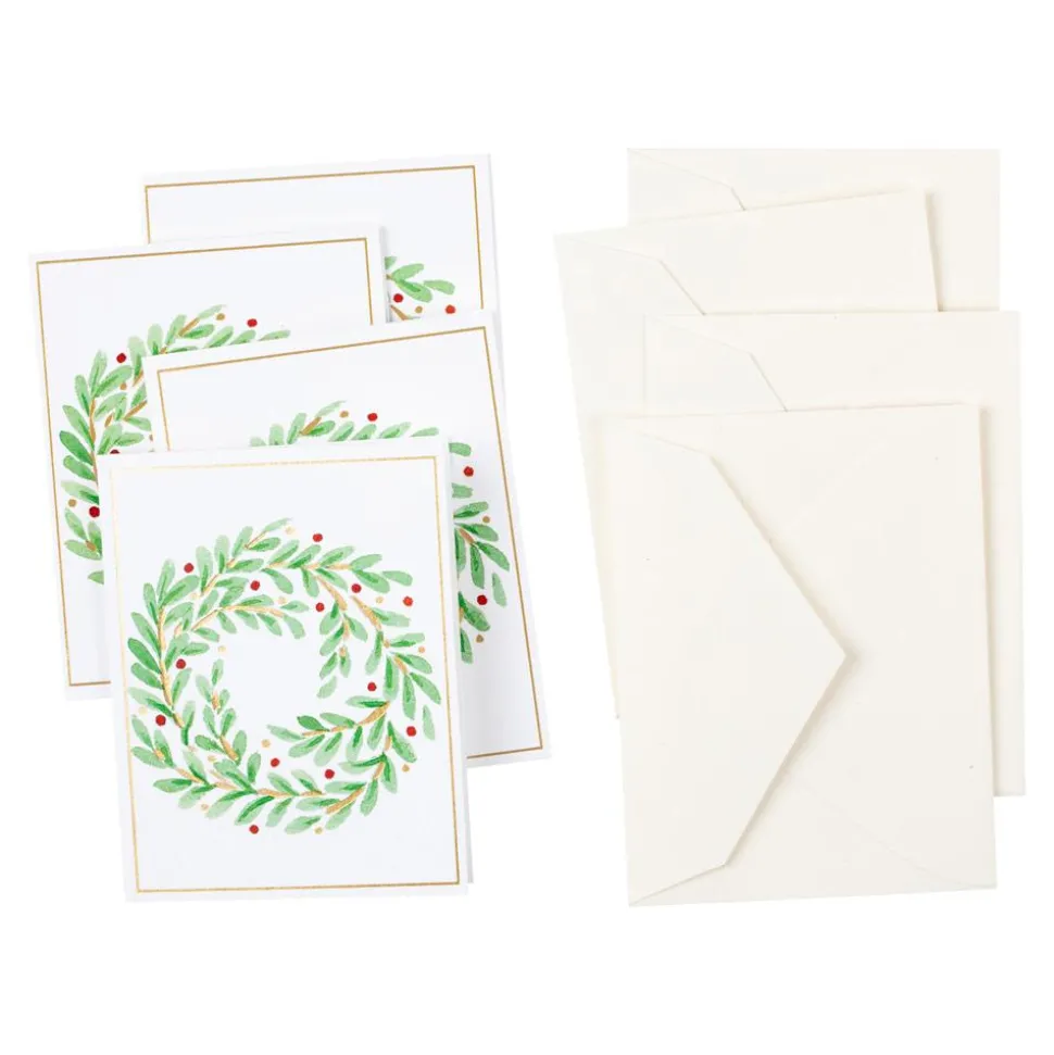 Wreath in Foil Gift Enclosure Cards - 4 Mini Cards & 4 Envelopes
