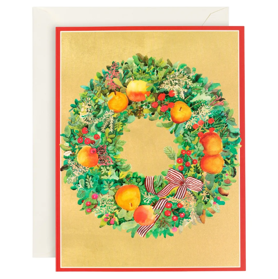 Wreath With Stripe Bow Large Boxed Christmas Cards - includes 15 Boxed Christmas Cards & Envelopes