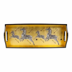 Zebras Gold Lacquer Trays - 1 Each